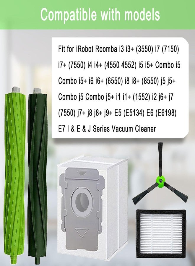 قطع غيار لروبوت التنظيف iRobot Roomba E5 E6 E7 i2 i3 i3+i4 i4+ i5 i5+ i6 i6+ i7 i7+ i8 i8+/Plus i1 E ij Series، تتضمن: مجموعة واحدة من فرش التنظيف الدوارة متعددة الأسطح، 4 أكياس للمكنسة الكهربائية، 4 فلاتر، 4 فرش جانبية. - Image 2